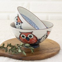 나고미 도자기 어린이 캐릭터 식기세트 밥공기 국그릇 2P, 부엉이