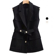 허리벨트 럭셔리 여성의류 정장조끼 브이넥 하객룩 양복 조끼 오피스룩 베스트 빅포켓 민소매 가디건 2컬러