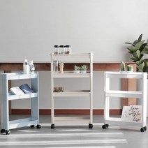 2단 3단 4단 이케아 틈새 트롤리 이동식 수납 선반 미용실 카트 바퀴달린 기저귀 트레이, 투핸들 2단 블루