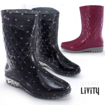 LIVITY 여성용 퀄팅 27cm 롱 투명 레인부츠 젤리슈즈 아쿠아슈즈 S495