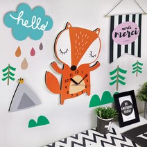 퍼니즈 북유럽 캐릭터 벽시계 + 오너먼트 + 시트지 세트, 여우