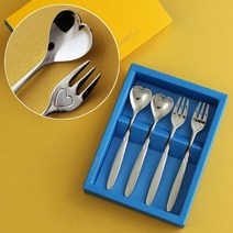 인스푼 티스푼포크 돌 결혼답례품, 엔젤하트 4P (포크2+티스푼2), 인쇄함 / 포장 (실버)