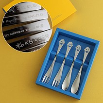 인스푼 스마일 이니셜 티스푼포크 기념품 돌답례품, 스마일 4P (포크2+티스푼2), 인쇄안함 / 골드그린