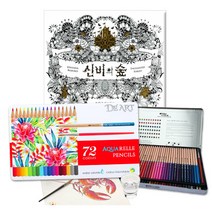 컬러링북 색연필 세트, 002.신비의 숲+DEART 72색 수채틴케이스