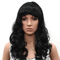 파티코 코믹 파티 가발 뽀글이파마 삐에로 대머리 단발머리 롱헤어 역할가발, 36_뱅웨이브가발_블랙