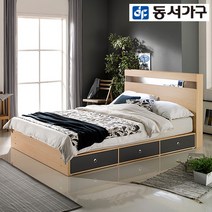 동서가구 레몬 LED조명 1단 퀸침대 (9존독립매트리스 포함) DF907744-1, 메이플