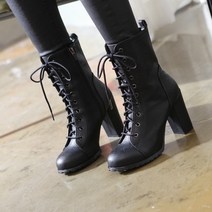 국내제작 레이스업 워커 하이힐 캐쥬얼 앵클부츠 반부츠 블랙 9cm