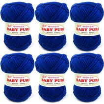 행복뜨기 목도리실 모자실 인형실 울실 털실 뜨개실 뜨개질실 베이비순모 뜨개질, 파랑, (6볼세트)412파랑, 1개
