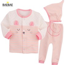 BAEBAE 유아 아기 실내복 내의 내복 겨울 상하의세트 귀염고양이보온내의(핑크)