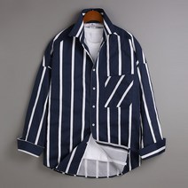 고스트리퍼블릭 남성용 오버핏 스트라이프 포켓 긴팔 셔츠 MSH-531
