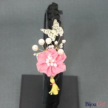 [Her1088] 진주와 채송화 그리고나비 헤어밴드 한복장신구 설빔장식