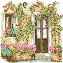 홈데코 장미 십자수 패키지 (도안+원단+실+바늘)