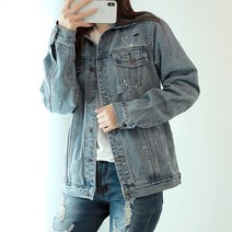 마이너스2인치 여성용 헤짐 디테일 페인팅 청자켓
