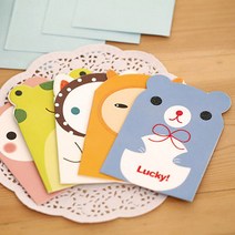 [러브소이] 어린이집 동물 미니 메세지카드 생일초대카드 봉투포함, 핑크