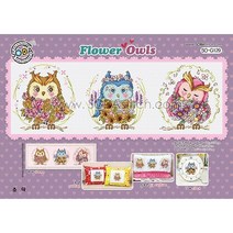조이십자수 소다 십자수도안 큰도안 쿠션도안 시계도안, 꽃부엉이들 Flower Owls - [소다특대-129] 도안, 1개