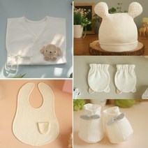 바바오가닉 갈색 개띠 신생아용품 만들기 배냇저고리 아기모자 손발싸개 턱받이 diy