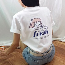 플로우핏 밀크 일러스트 레터링 반팔티 반팔 티셔츠