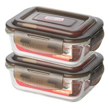 수퍼 오븐글라스 내열유리 밀폐용기, 직사각 370ml 2조