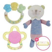 그린라이프 친환경 딸랑이+치발기+인형 3종세트(RTA) + 사은품 딸랑이, 혼합색상