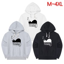 유투 M~4XL빅사이즈 남여공용 슬리핑캣 후드티 긴팔 티셔츠