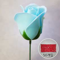 비누꽃 2겹장미 50개입 꽃다발 꽃바구니 다이 DIY 재료, 연하늘+일반꽃대