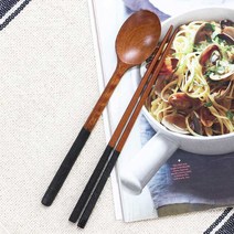 더하다하우스 수저세트 나무 숟가락 젓가락, 1개, 04_옻칠 투톤 수저세트(블랙)