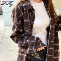 티데일리 남여공용 브라우니 체크 플란넬 기모 셔츠