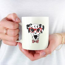 로고머그컵 소량머그컵제작 선물 안경쓴 달마시안, 왼쪽