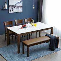 베스트리빙 데미안 캘빈 6인 대리석 모카원목 식탁세트/의자2개+벤치의자1개 3color, 투톤