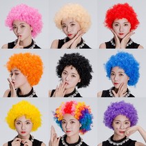 삐에로 가발 소형 광대 뽀글이 파마 파티 의상소품, 옐로우