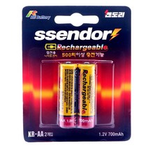 쏀도리 AA 충전 건전지 2알 500회 700mAh 재사용 니켈 카드뮴 충전지 니카드 전지 Ni-Cd, 1set, 2개