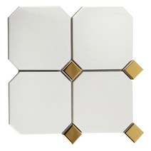 타일닷컴 옥타곤 팔각 150mm 모자이크 화이트 11장 1헤베 현관 주방 욕실 타일, 1. 팔각 모자이크 (화이트+골드) 11장-1㎡