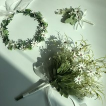 Fondant Flower 데이지 꽃 화관 부케 부토니에, 화관(화이트)
