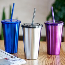 베스트데코 트래블 이중 빨대컵 텀블러, 블루, 480ml