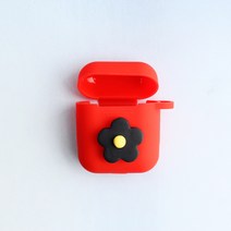 스마트커버 데이지꽃 퍼플 플라워 에어팟키링 에어팟케이스 자동차키홀더, 레드케이스_블랙꽃