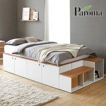 세진침대 파로마 파인 평상형 벙커 수납 침대+솔리드본넬 매트리스, 파로마 파인 평상 벙커수납침대_화이트