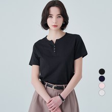  ELLEPARIS 여성용 헨리넥 반팔 티셔츠 