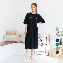  캐럿 여성용 레터링 반팔 저지 롱 원피스 