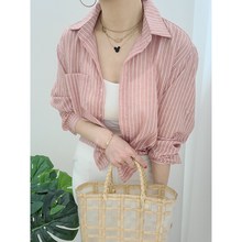 여름 시원 스트라이프 롤업 거즈면 아사 린넨 시스루 베이직 루즈핏 셔츠 남방 