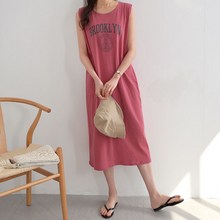  데일리앤 릴런드 루즈핏 레터링 민소매 나시 홈드레스 롱원피스 