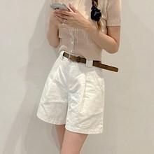  잇진 여성 벨트 세트 베이직 4부 핀턱 버뮤다 팬츠 