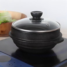 1+3 인덕션 무쇠 뚝배기 1인용 2인용 냄비 인덕션용 된장 찌게 뚝배기소 16 17 계란찜 주물 솥, R99405B(블랙