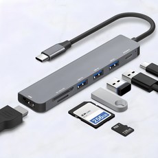 홈플래닛 7포트 USB3.0 멀티허브 DEX미러링 (USB*3 타입C HDMI SD/MSD) / HUB7C-L