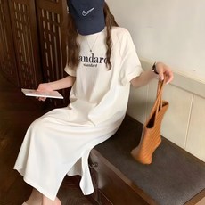 후암마켓 스탠다드 레터링 데일리 반팔 롱 원피스 루즈핏