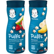 gerber 퍼프 시리얼 스낵 크로어 8+ 먼스 42g, 1세트, 딸기 사과 + 바나나