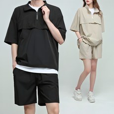 썸머 쿨 나일론 오버핏 아노락 반팔 반바지 세트 (LC085)