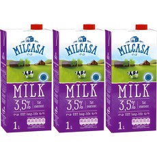 밀카사 멸균우유 3.5%, 1L, 3개