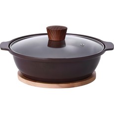 KITCHEN FLOWER 電磁爐適用陶瓷砂鍋+木頭隔熱墊, 24cm, 1組