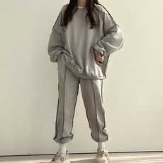 滾邊細節運動衫 + 慢跑褲套裝，大 Goodiff 大碼