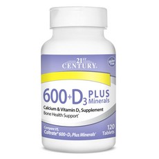 21St Century 鈣 600mg&維他命D3&礦物質錠, 120顆, 1罐